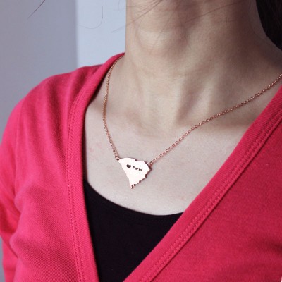 South Carolina State Shaped Necklaces With Heart  Name Rose Gold - Name My Jewelry ™