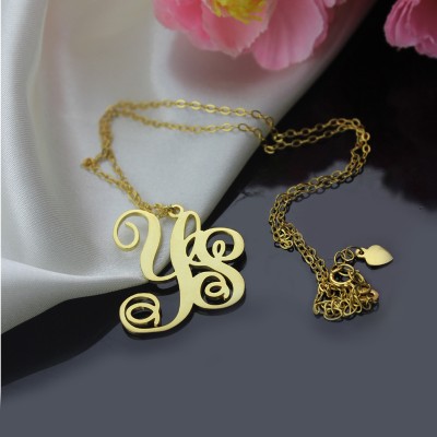 personalized 18ct Gold Plated Vine Font 2 Initial Monogram Necklace - Name My Jewelry ™