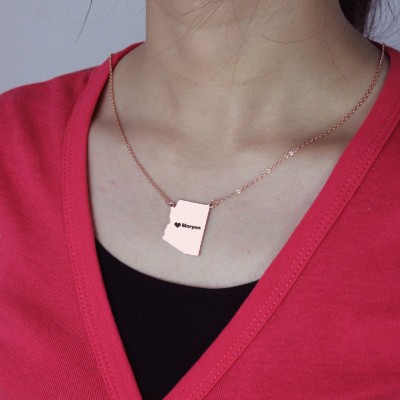 Custom Arizona State Shaped Necklaces With Heart  Name Rose Gold - Name My Jewelry ™