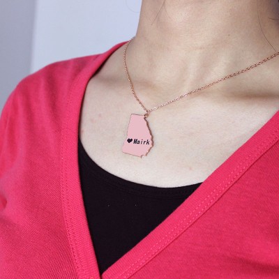 Custom Georgia State Shaped Necklaces With Heart  Name Rose Gold - Name My Jewelry ™