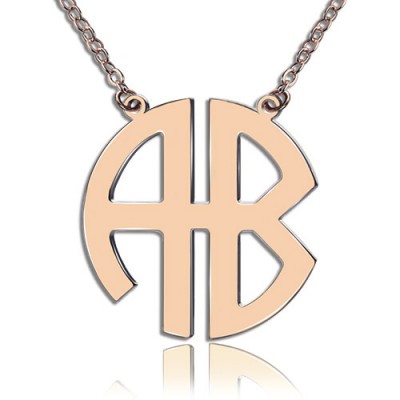 Two Initial Block Monogram Pendant Necklace Solid Rose Gold - Name My Jewelry ™