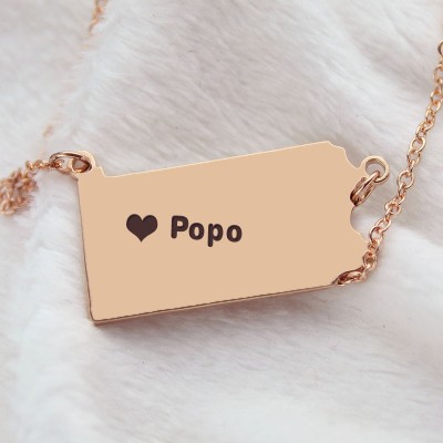 personalized PA State USA Map Necklace With Heart  Name Rose Gold - Name My Jewelry ™