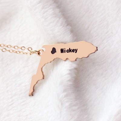 Custom Florida State USA Map Necklace With Heart  Name Rose Gold - Name My Jewelry ™