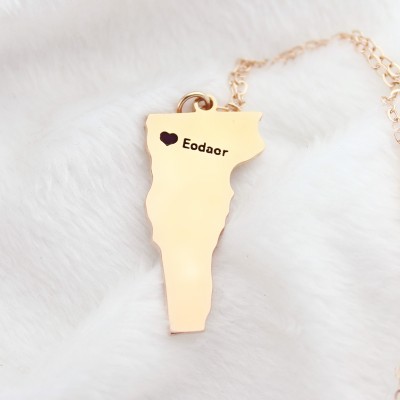 Custom Vermont State USA Map Necklace With Heart  Name Rose Gold - Name My Jewelry ™