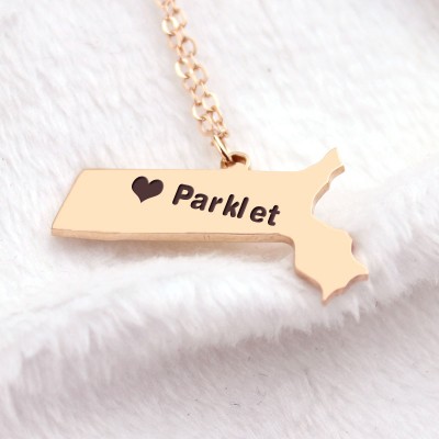 Massachusetts State Shaped Necklaces With Heart  Name Rose Gold - Name My Jewelry ™