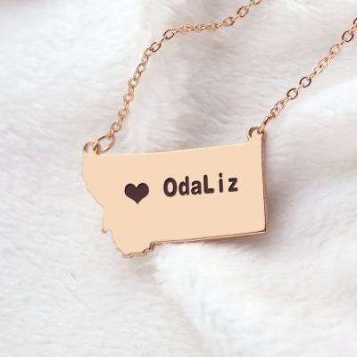 Custom Montana State Shaped Necklaces With Heart  Name Rose Gold - Name My Jewelry ™