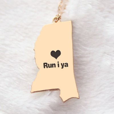 Mississippi State Shaped Necklaces With Heart  Name Rose Gold - Name My Jewelry ™
