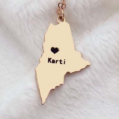 Custom Maine State Shaped Necklaces With Heart  Name Rose Gold - Name My Jewelry ™