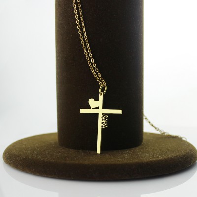 personalized 18ct Gold Plated Silver Cross Name Necklace with Heart - Name My Jewelry ™