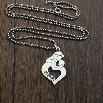 personalized Mother Child Necklace with Birthstone Silver  - Name My Jewelry ™