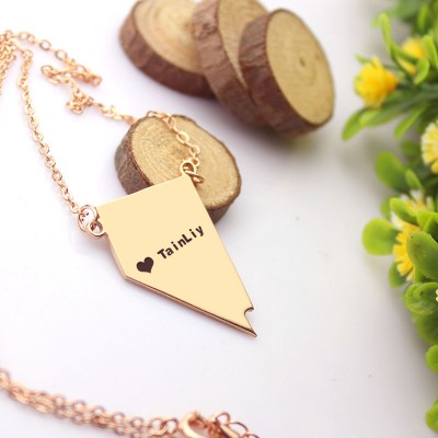 Custom Nevada State Shaped Necklaces With Heart  Name Rose Gold - Name My Jewelry ™