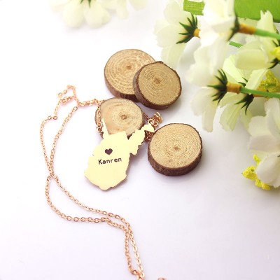 West Virginia State Shaped Necklaces With Heart  Name Rose Gold - Name My Jewelry ™