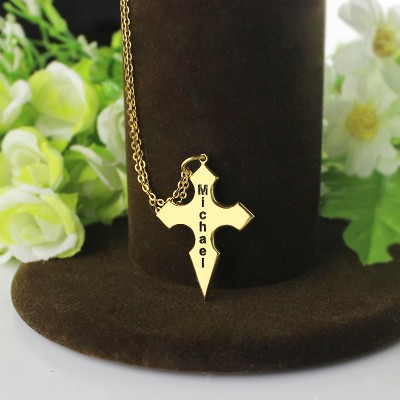 Gold Plated 925 Silver Conical Shape Cross Name Necklace - Name My Jewelry ™