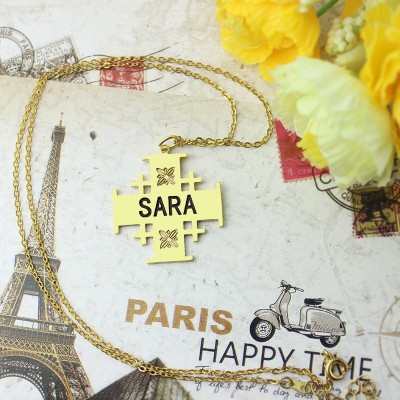 Gold Plated 925 Silver Jerusalem Cross Name Necklace - Name My Jewelry ™