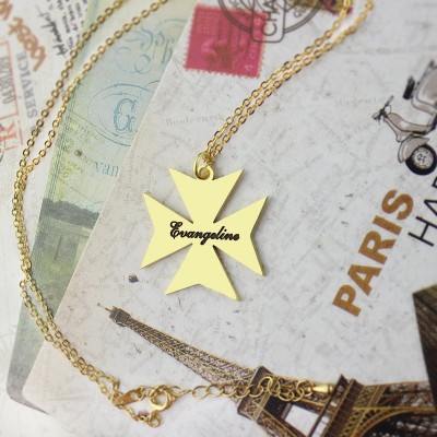 Gold Plated 925 Silver Maltese Cross Name Necklace - Name My Jewelry ™