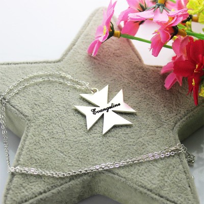Silver Maltese Cross Name Necklace - Name My Jewelry ™