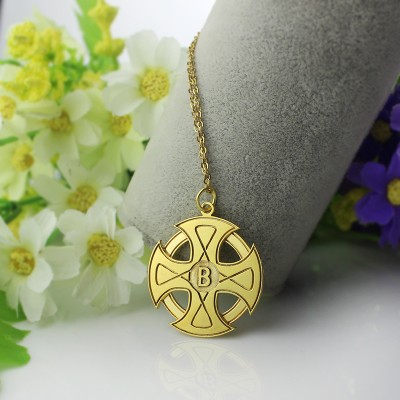 Engraved Celtic Cross Necklace 18ct Gold Plated 925 Silver - Name My Jewelry ™