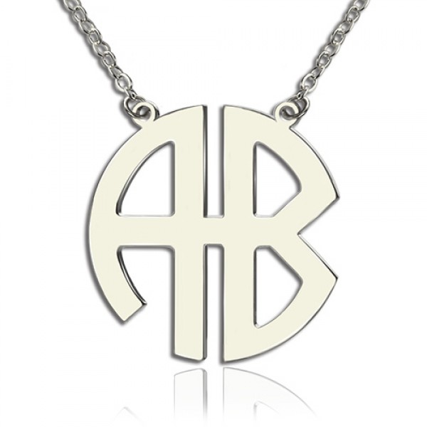 Two Initial Block Monogram Pendant Necklace Solid White Gold - Name My Jewelry ™