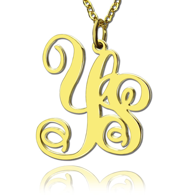 AOL Special - Solid Gold 18ct Initial Block Monogram Pendant Necklace