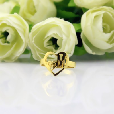 personalized Heart in Heart Double Initial Ring 18ct Gold Plated - Name My Jewelry ™