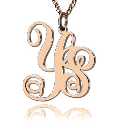 personalized 18ct Rose Gold Plated Vine Font 2 Initial Monogram Necklace - Name My Jewelry ™