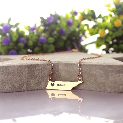 Custom Tennessee State Shaped Necklaces With Heart  Name Rose Gold - Name My Jewelry ™