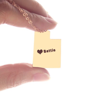 Custom Utah State Shaped Necklaces With Heart  Name Rose Gold - Name My Jewelry ™