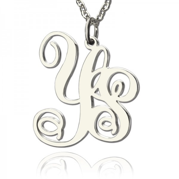 personalized Solid White Gold Vine Font 2 Initial Monogram Necklace - Name My Jewelry ™