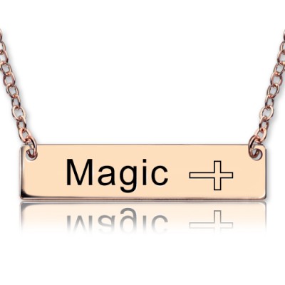 Engraved Name Bar Necklace with Icons 18ct Rose Gold Plated - Name My Jewelry ™