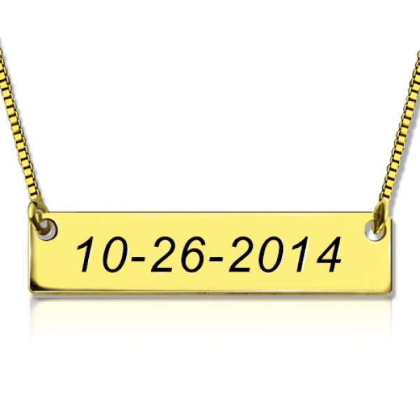 Engraved Date Bar Necklace 18ct Gold Plated - Name My Jewelry ™