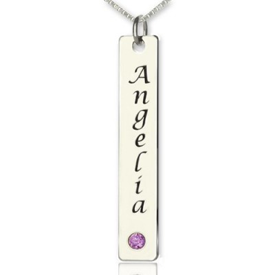 Vertical Bar Necklace Name Tag Silver - Name My Jewelry ™