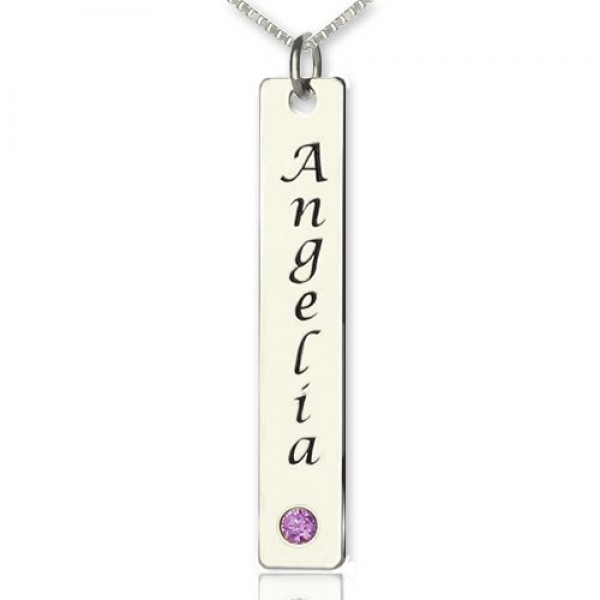 Vertical Bar Necklace Name Tag Silver - Name My Jewelry ™