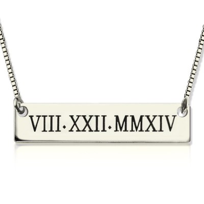 Custom Roman Numeral Bar Necklace Sterling Silver - Name My Jewelry ™