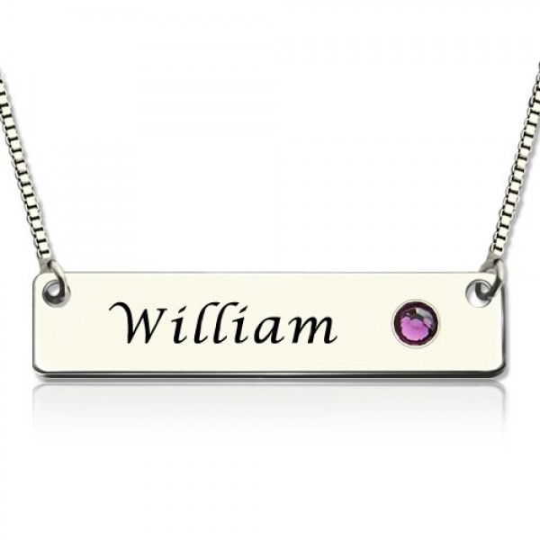Nameplate Bar Necklace with Birthstone Silver  - Name My Jewelry ™