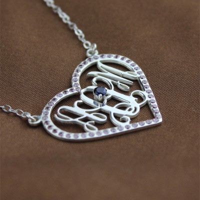 Sterling Silver Heart Birthstone Monogram Necklace  - Name My Jewelry ™