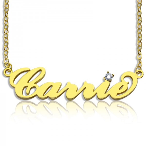 Carrie Nameplate Necklace with Birthstone 18ct Gold Plated  - Name My Jewelry ™