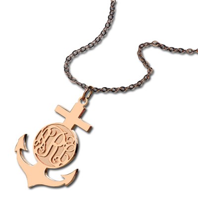 Rose Gold Anchor Cross Monogram Initial Pendant - Name My Jewelry ™