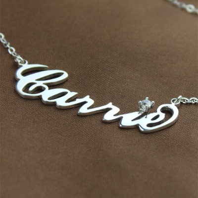 Sterling Silver Carrie Name Necklace With Birthstone  - Name My Jewelry ™