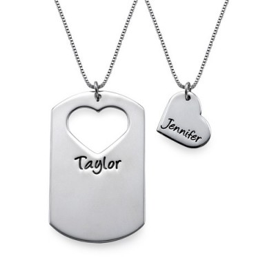Couples Dog Tag Necklace With Cut Out Heart - Name My Jewelry ™