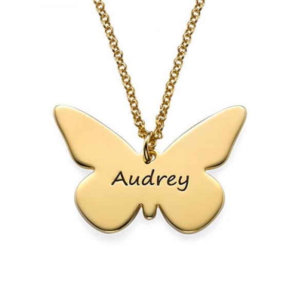 Engraved 18ct Gold Plated Pendant - Butterfly - Name My Jewelry ™