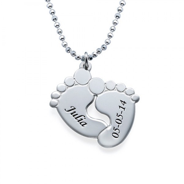Engraved Baby Feet Necklace in Sterling Silver - Name My Jewelry ™