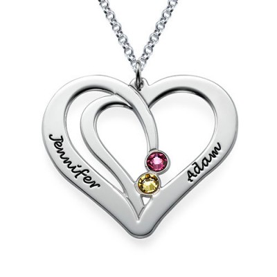 Engraved Couples Birthstone Necklace in Silver  - Name My Jewelry ™