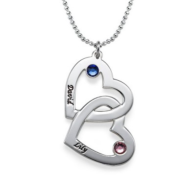 Engraved Heart Necklace with Birthstones  - Name My Jewelry ™
