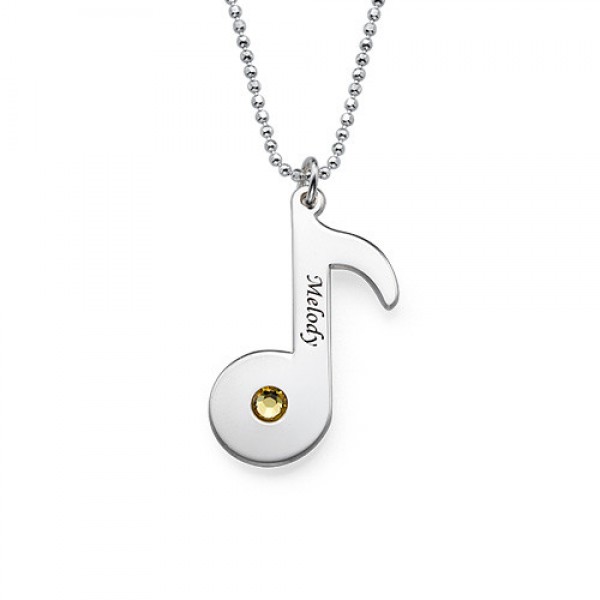 Engraved Music Note Necklace with Birthstone  - Name My Jewelry ™