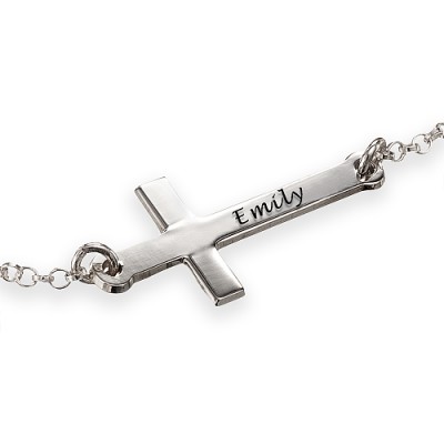 Engraved Side Cross Bracelet/Anklet - Name My Jewelry ™