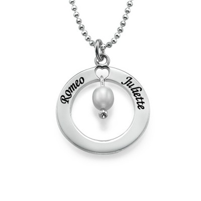 Engraved Classic Circle Necklace with Birthstones  - Name My Jewelry ™