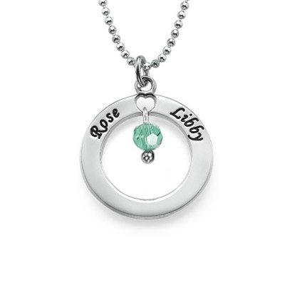 Engraved Classic Circle Necklace with Birthstones  - Name My Jewelry ™