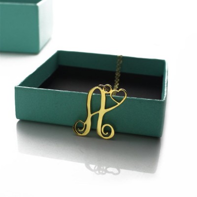 Single Letter Monogram With Heart Necklace In 18ct Gold Plated - Name My Jewelry ™