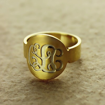 Engraved 18ct Gold Plated Script Monogram Itnitial Ring - Name My Jewelry ™