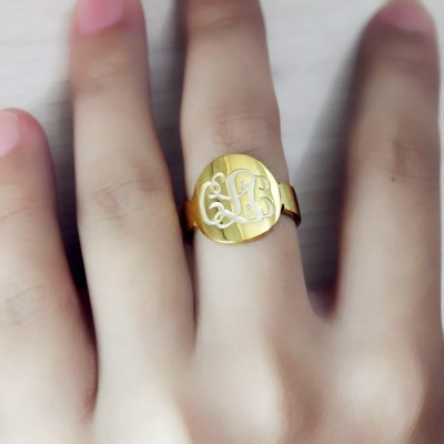 Engraved 18ct Gold Plated Script Monogram Itnitial Ring - Name My Jewelry ™